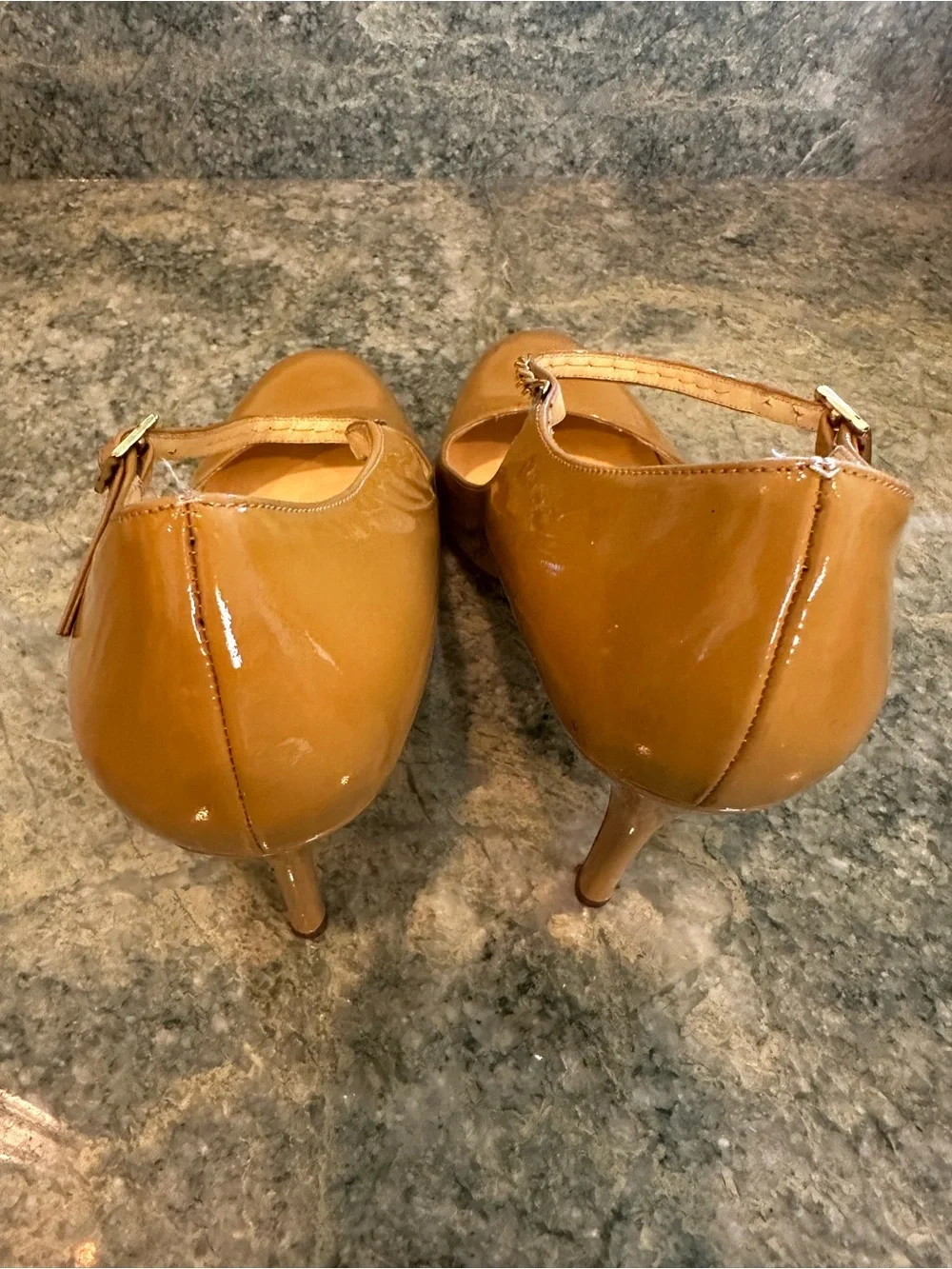kate spade Glossy Tan Mary Jane Pumps with Chain Strap